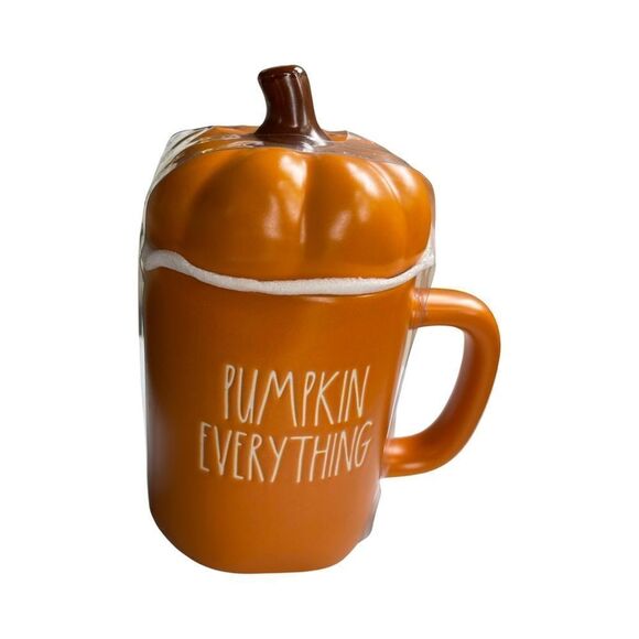 Rae Dunn PUMPKIN EVERYTHING Mug w/Pumpkin Topper Orange Halloween Ceramic NWT - Picture 3 of 4